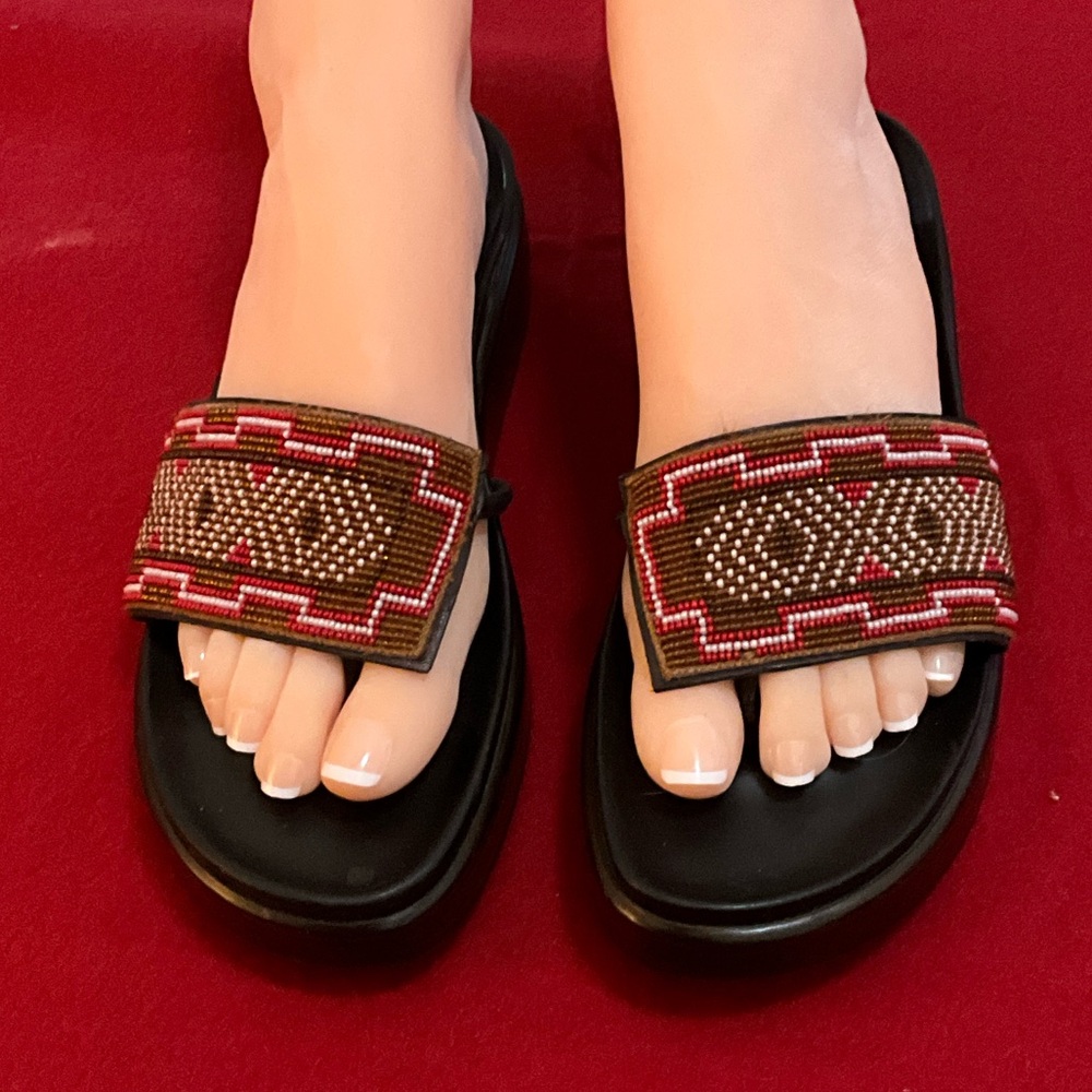 Donald J. Pliner Black and Red Beaded Sandals
